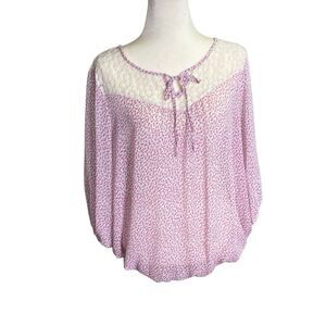 Torrid Women's Floral Lace Chiffon Blouse 3/4 Sleeve Semi Sheer Size 0X Large